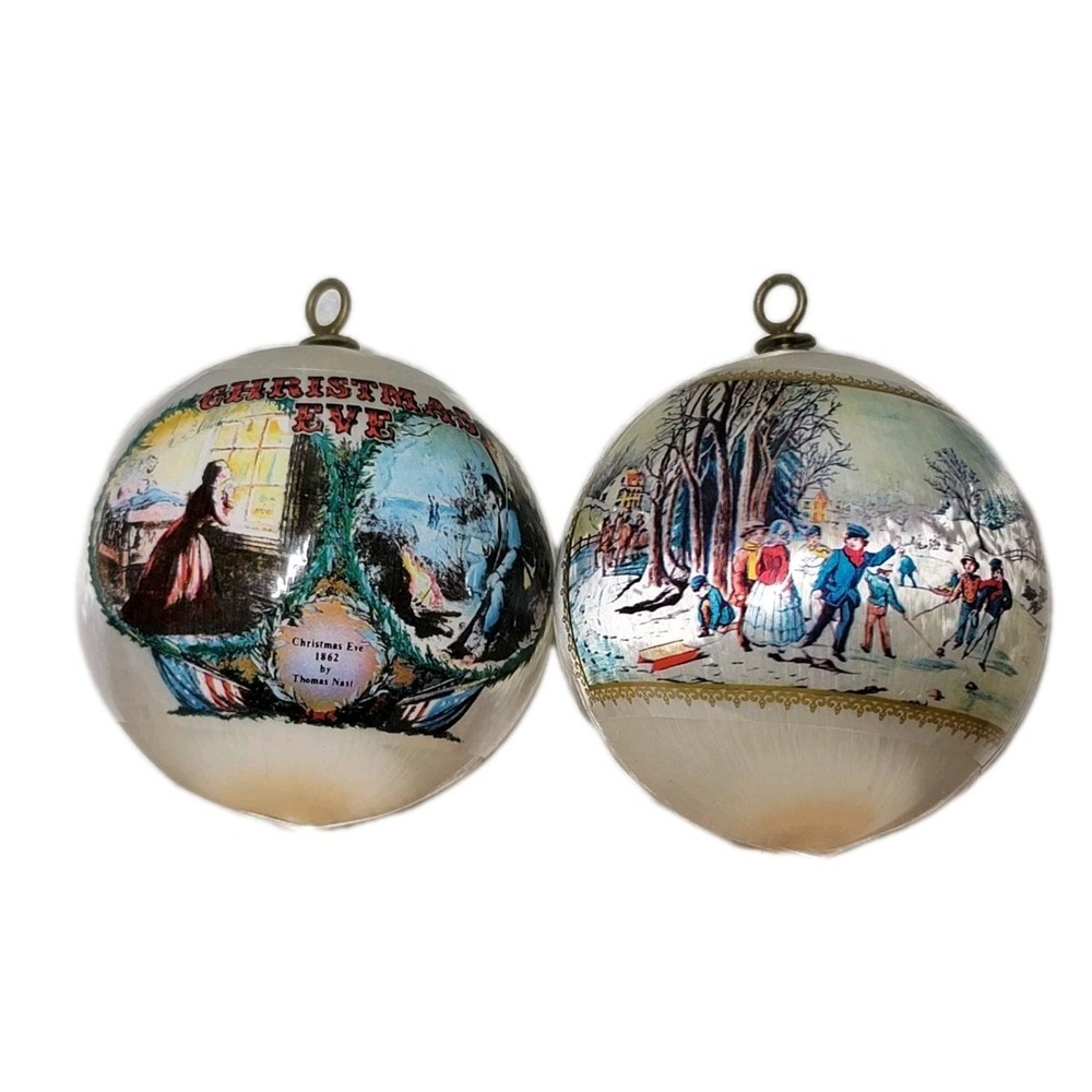 Lot of 4 Vintage Shatter Resistant Satin Silk Balls Ornaments Red Bird, Sleigh